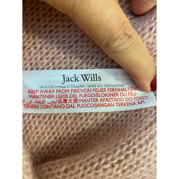 Jack Wills mohair wool blend fuzzy knit sweater crew neck soft pink womens sz 2 - Picture 4 of 6